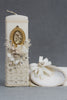 Set de vela para bautismo virgencita de guadalupe adornada a mano incluye vela conchita y pañuelo